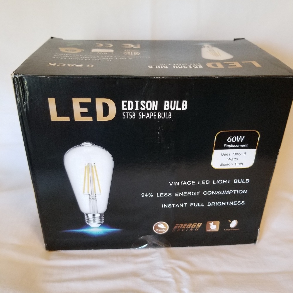 LED Edison bulb 60 watts pack of 6 ST58 shape bulb